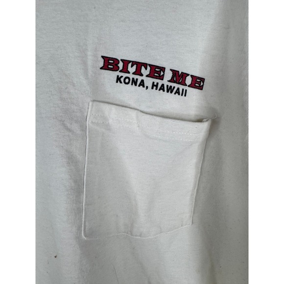 Vintage White Heavy Weight "Bite Me" T-Shirt Size XL - Picture 3 of 7